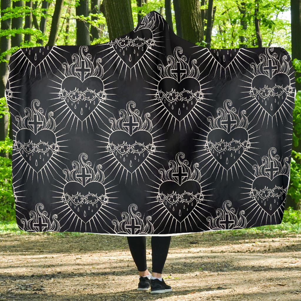 Christian Heart Tattoo Style Hooded Blanket-JTAMIGO.COM
