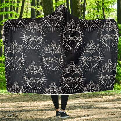 Christian Heart Tattoo Style Hooded Blanket-JTAMIGO.COM