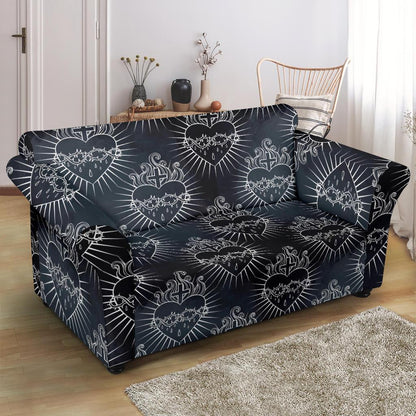 Christian Heart Tattoo Style Loveseat Slipcover-JTAMIGO.COM