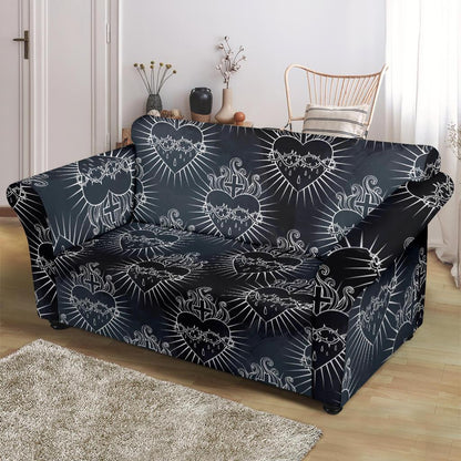 Christian Heart Tattoo Style Loveseat Slipcover-JTAMIGO.COM