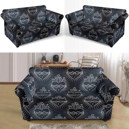 Christian Heart Tattoo Style Loveseat Slipcover-JTAMIGO.COM