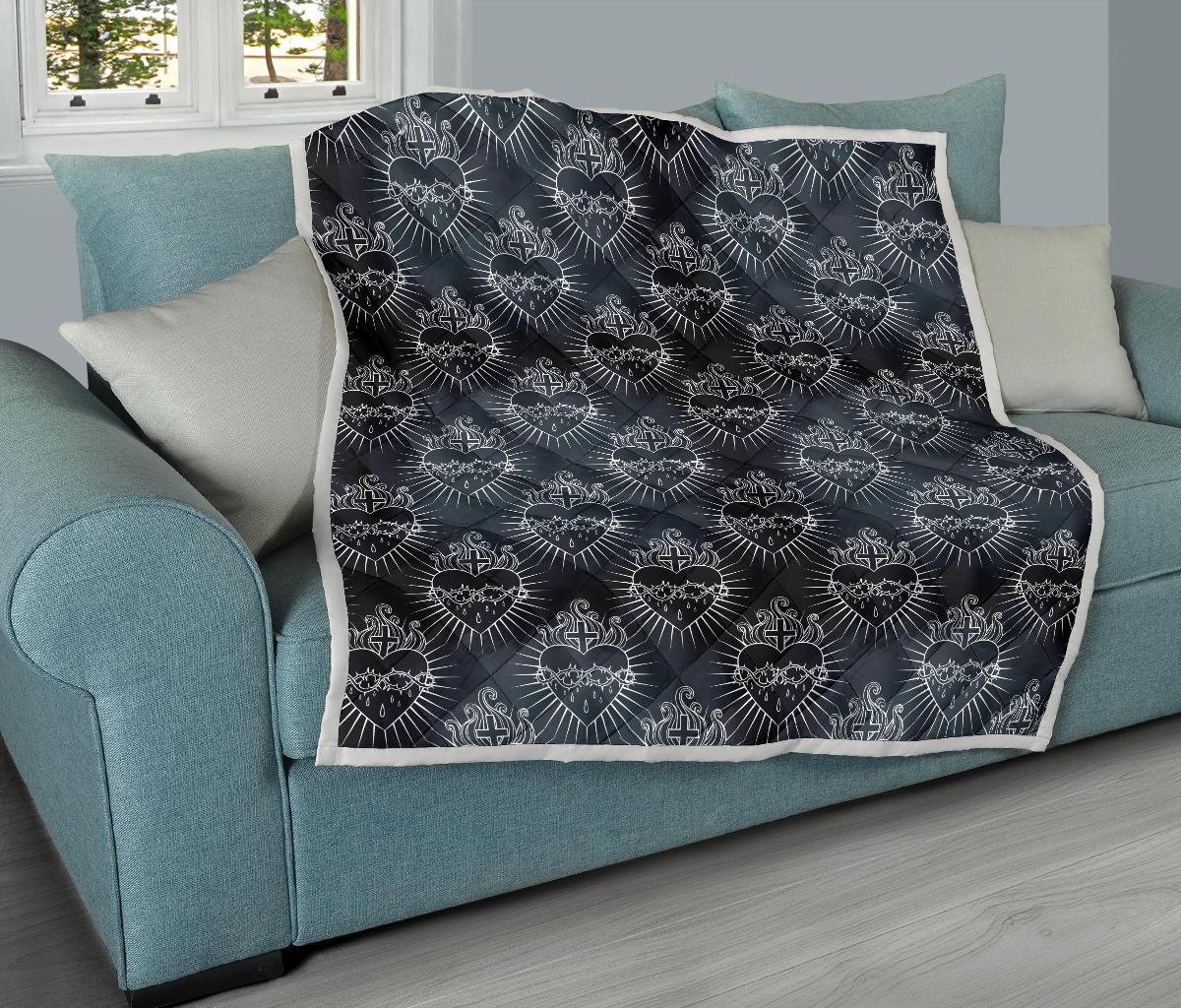 Christian Heart Tattoo Style Premium Quilt-JTAMIGO.COM