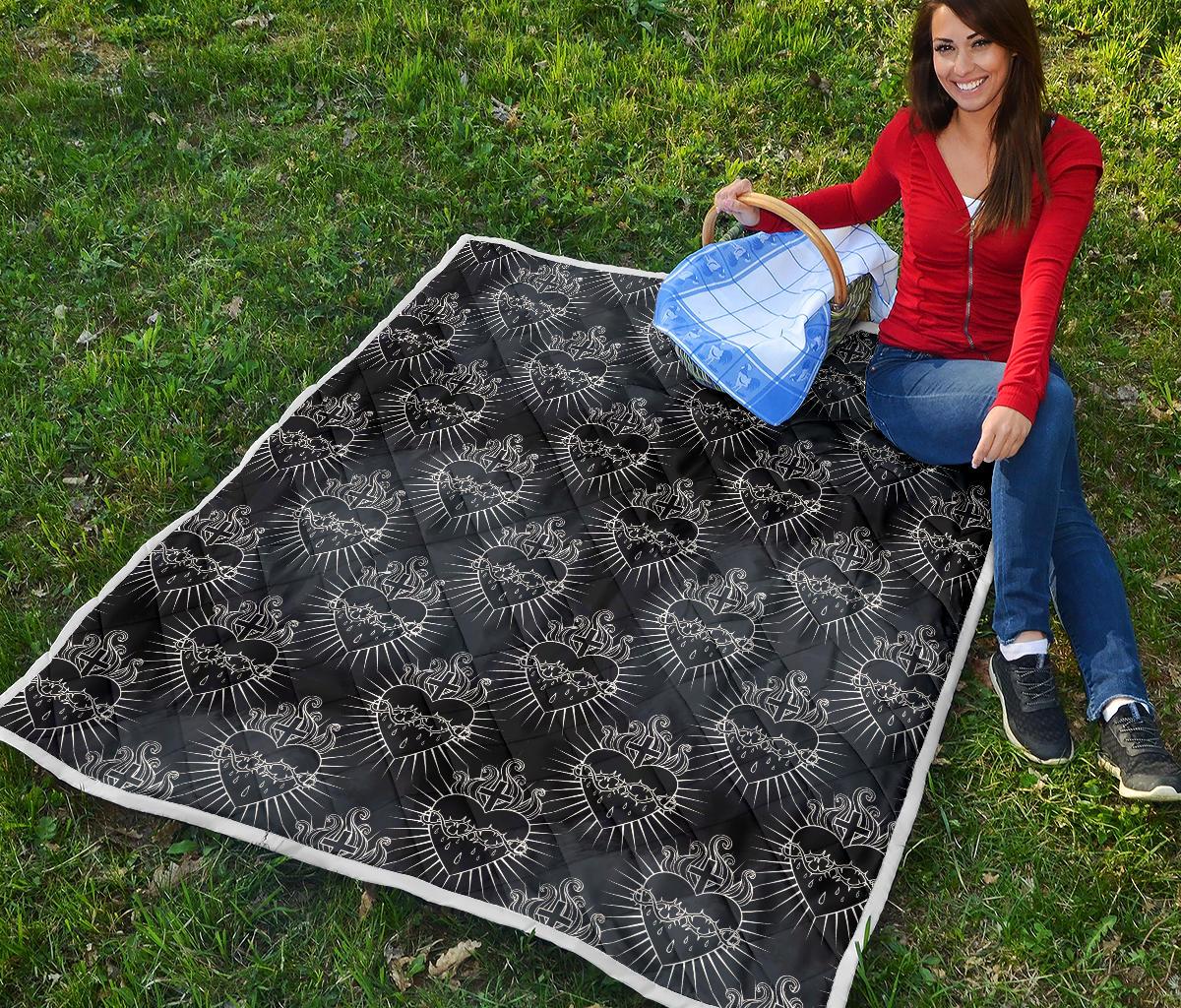 Christian Heart Tattoo Style Premium Quilt-JTAMIGO.COM