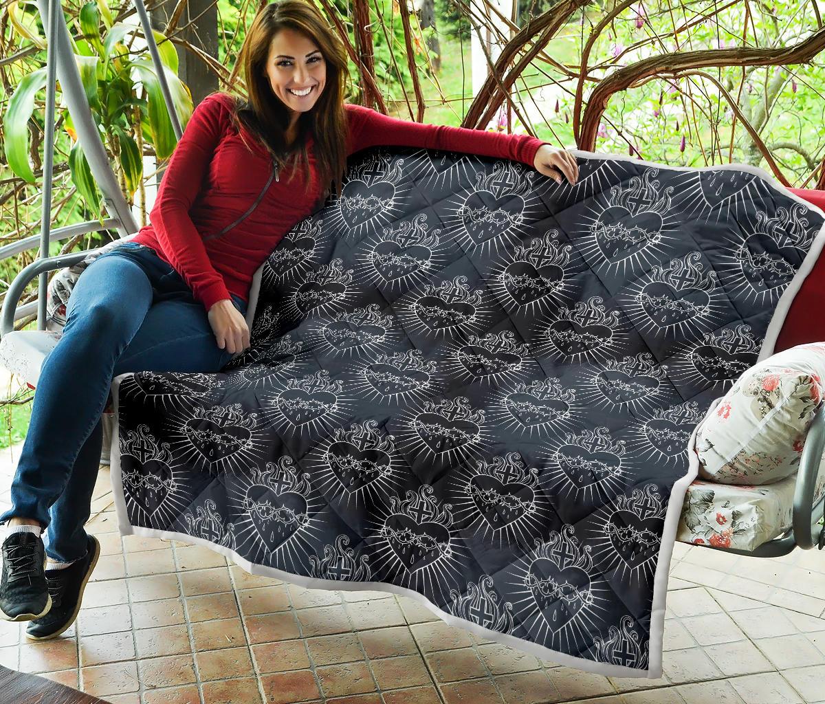 Christian Heart Tattoo Style Premium Quilt-JTAMIGO.COM