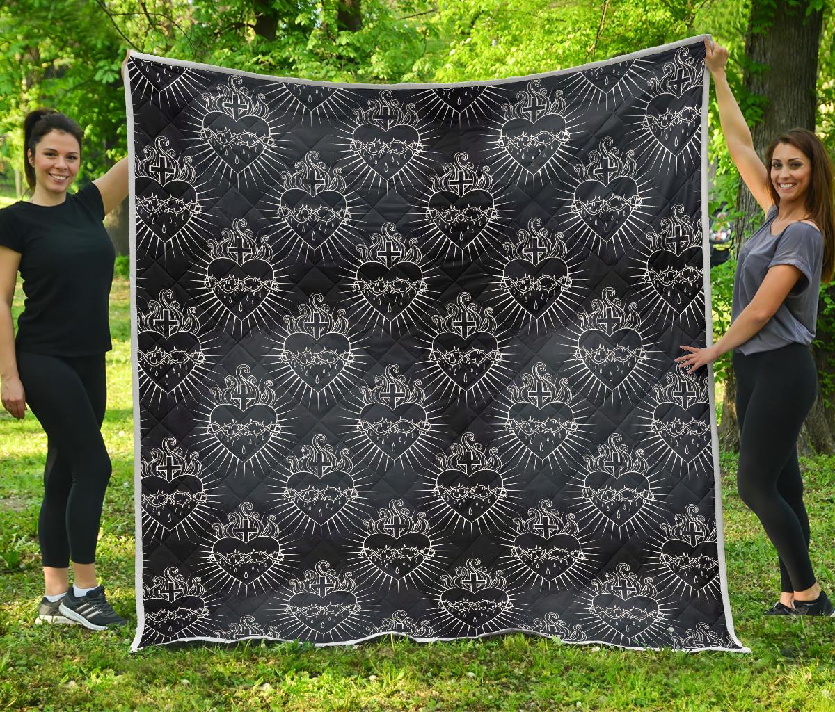 Christian Heart Tattoo Style Premium Quilt-JTAMIGO.COM