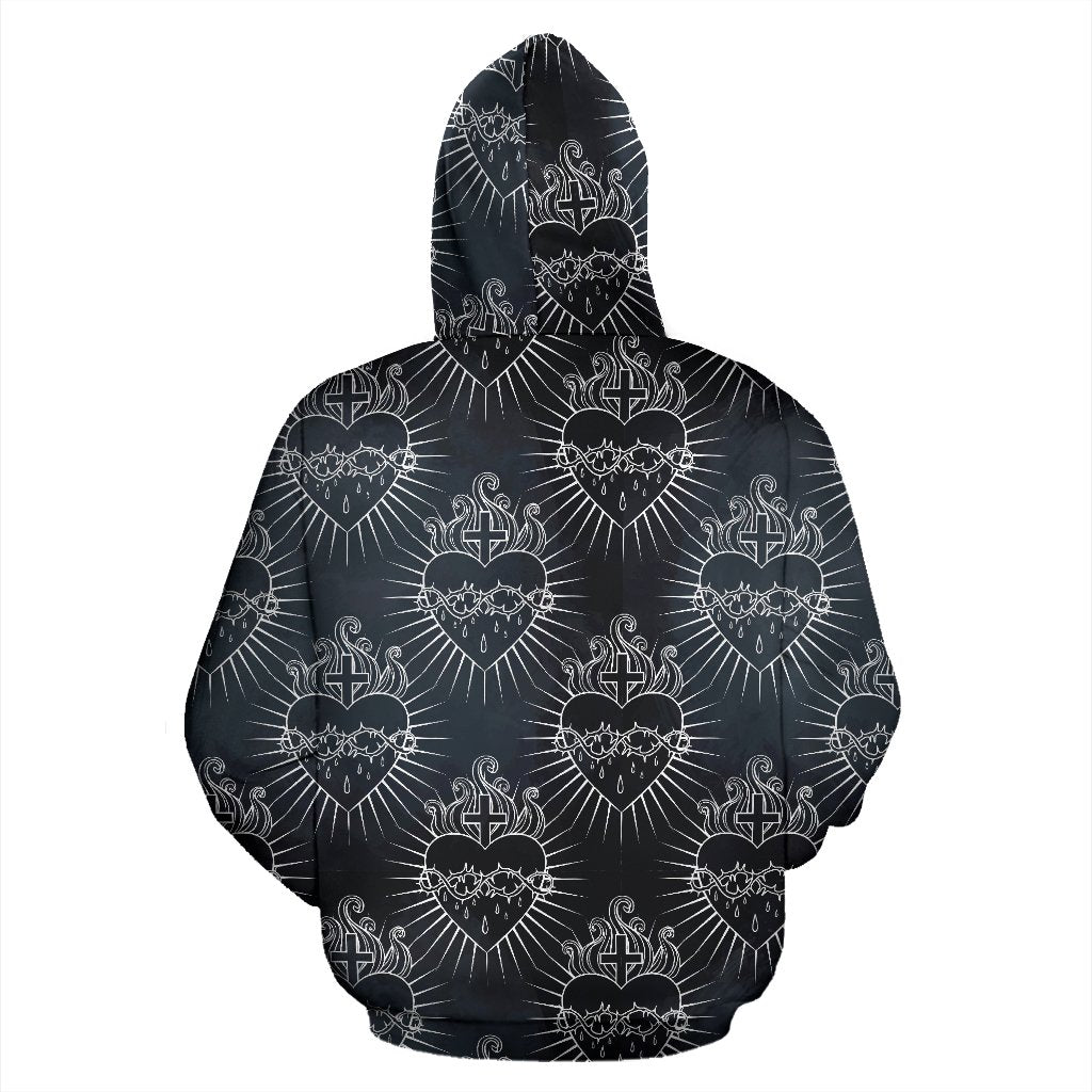 Christian Heart Tattoo Style Pullover Hoodie