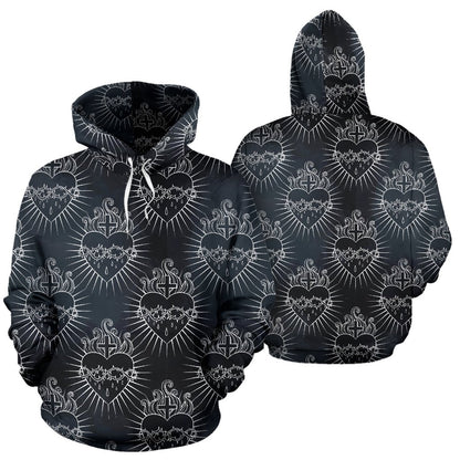 Christian Heart Tattoo Style Pullover Hoodie