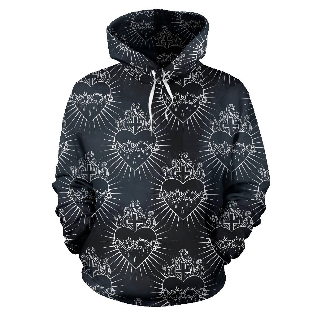 Christian Heart Tattoo Style Pullover Hoodie