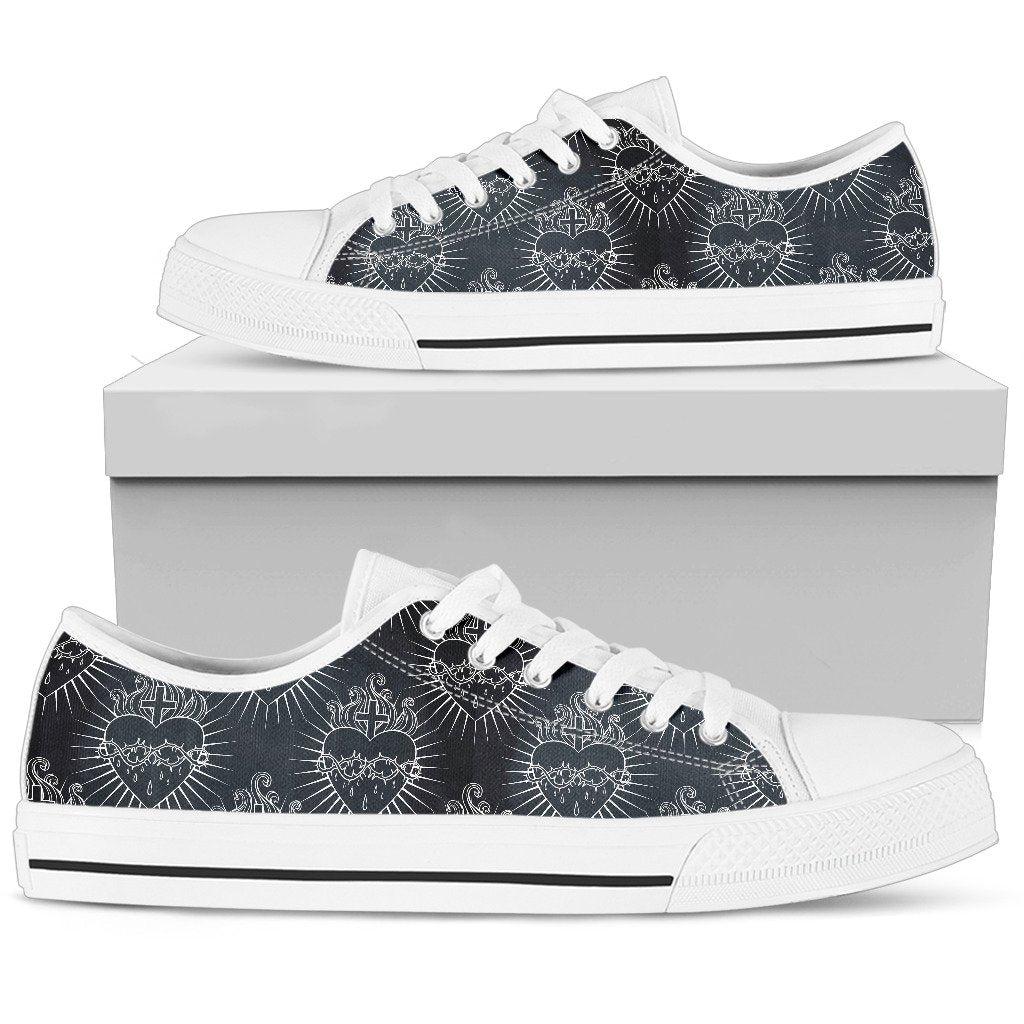 Christian Heart Tattoo Style Women Low Top Shoes