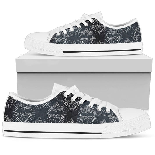 Christian Heart Tattoo Style Women Low Top Shoes