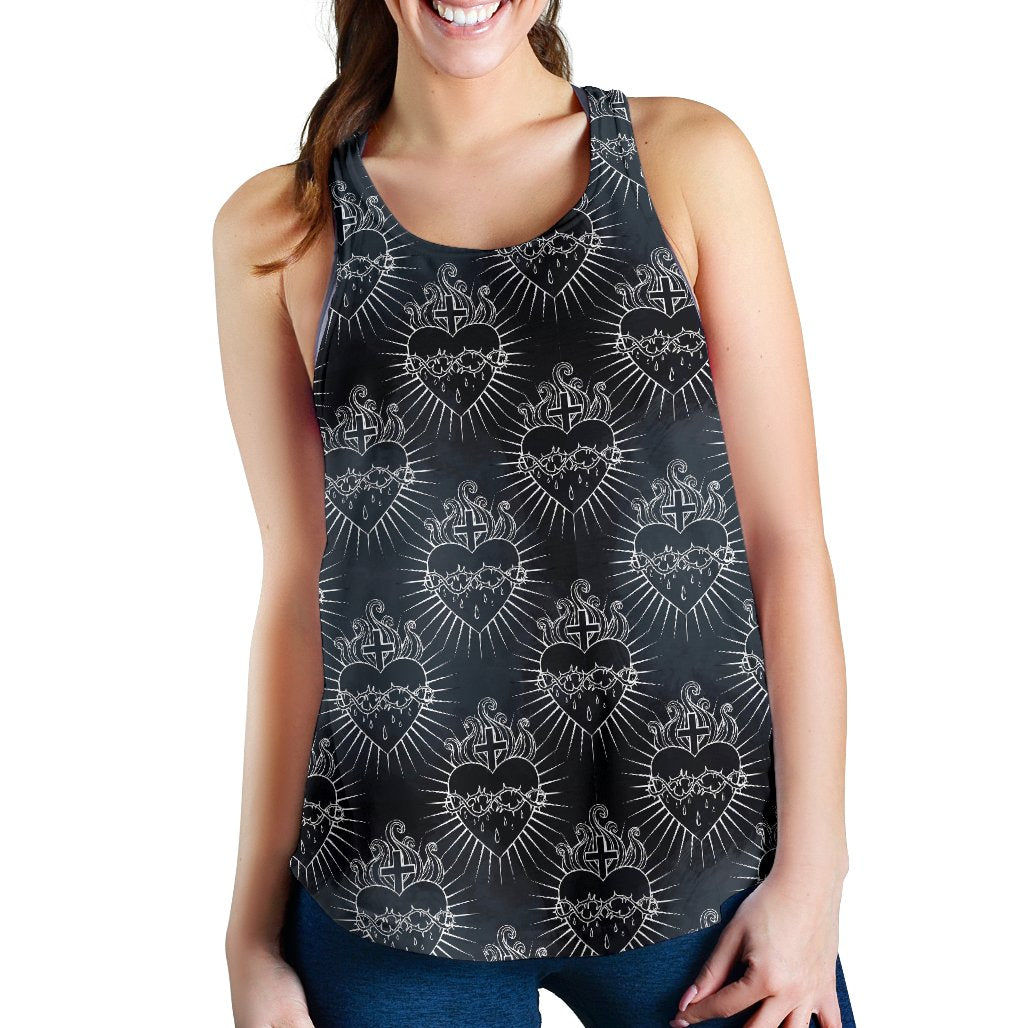 Christian Heart Tattoo Style Women Racerback Tank Top