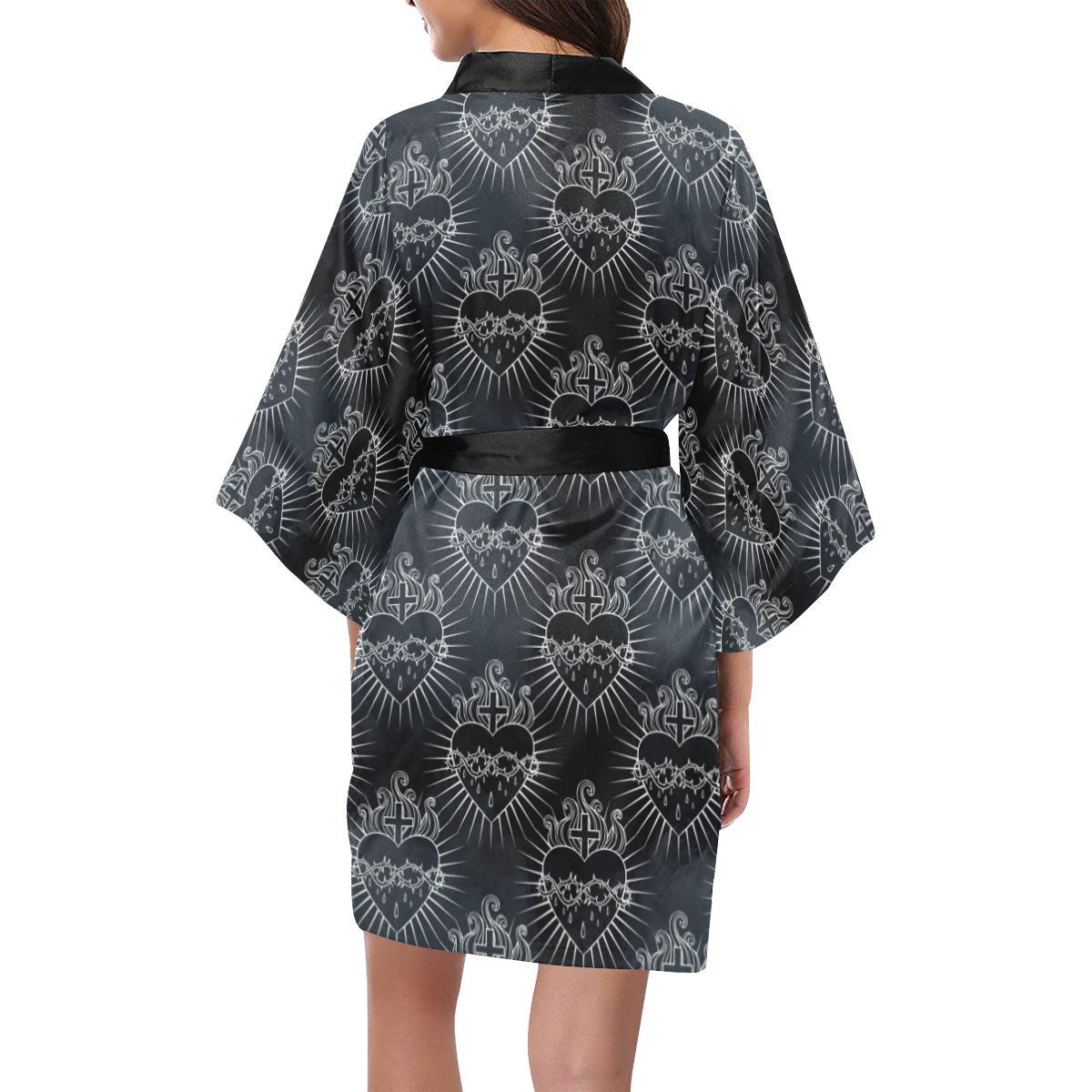 Christian Heart Tattoo Style Women Short Kimono Robe