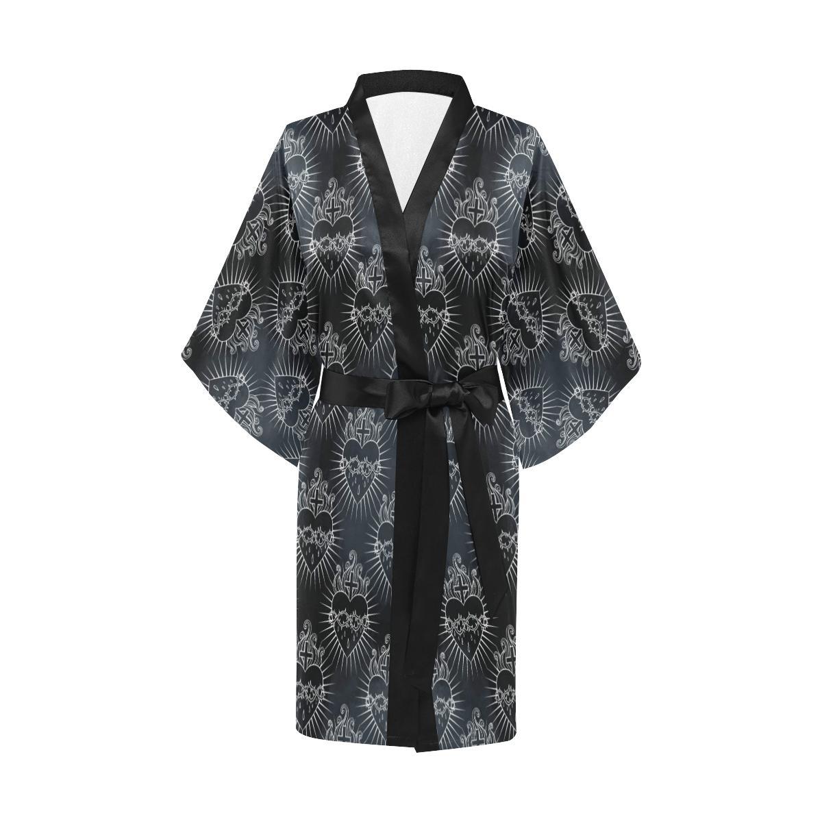 Christian Heart Tattoo Style Women Short Kimono Robe