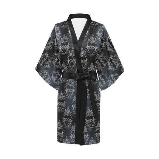 Christian Heart Tattoo Style Women Short Kimono Robe