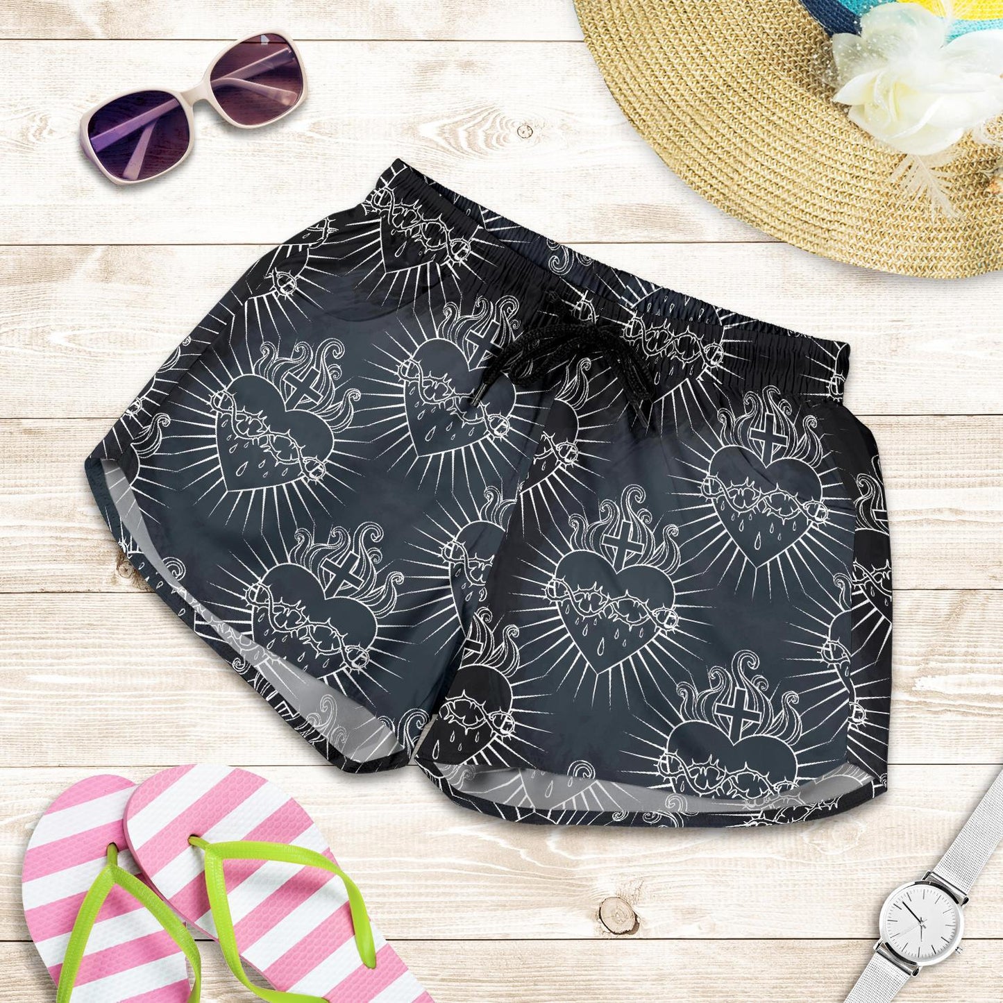 Christian Heart Tattoo Style Women Shorts-JTAMIGO.COM
