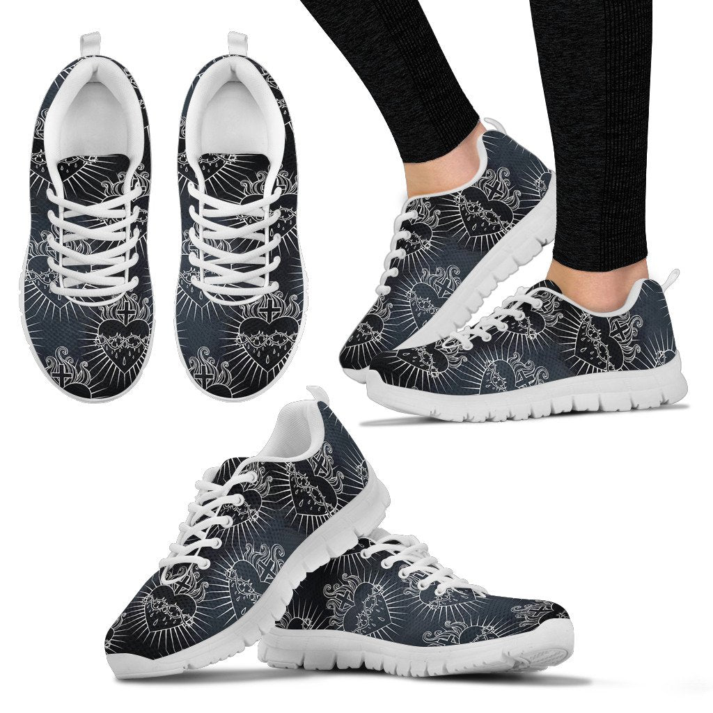 Christian Heart Tattoo Style Women Sneakers Shoes