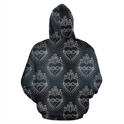Christian Heart Tattoo Style Zip Up Hoodie