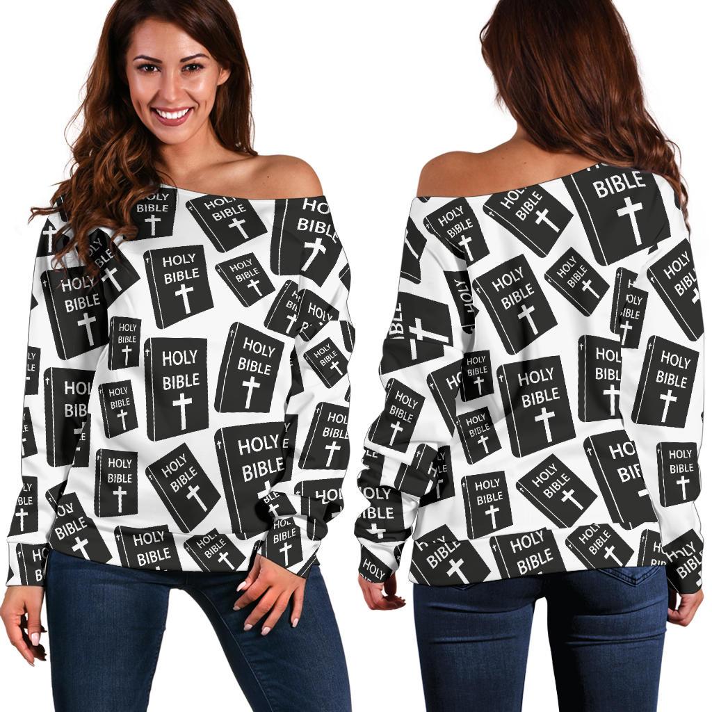 Christian Holy Bible Book Pattern Off Shoulder Sweatshirt