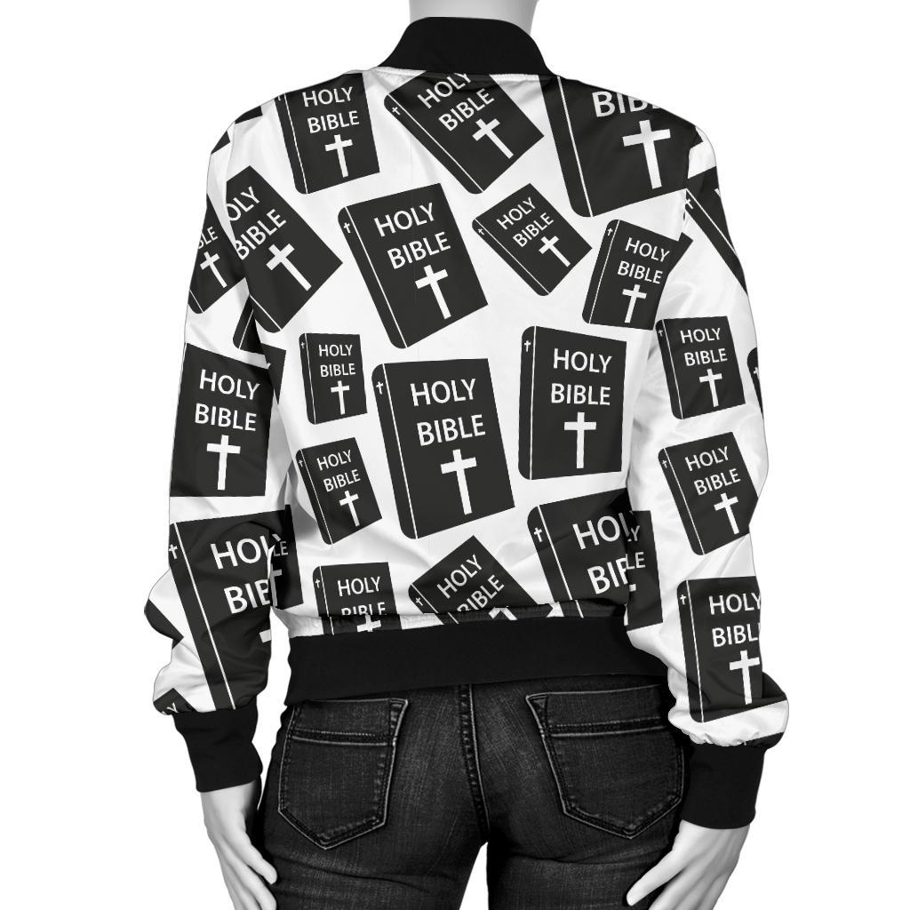 Christian Holy Bible Book Pattern Women Casual Bomber Jacket