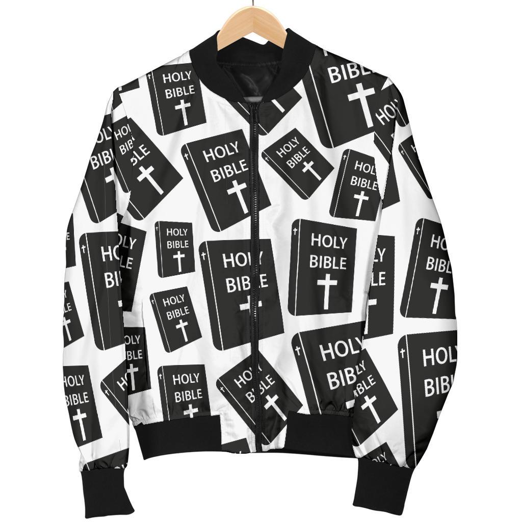 Christian Holy Bible Book Pattern Women Casual Bomber Jacket