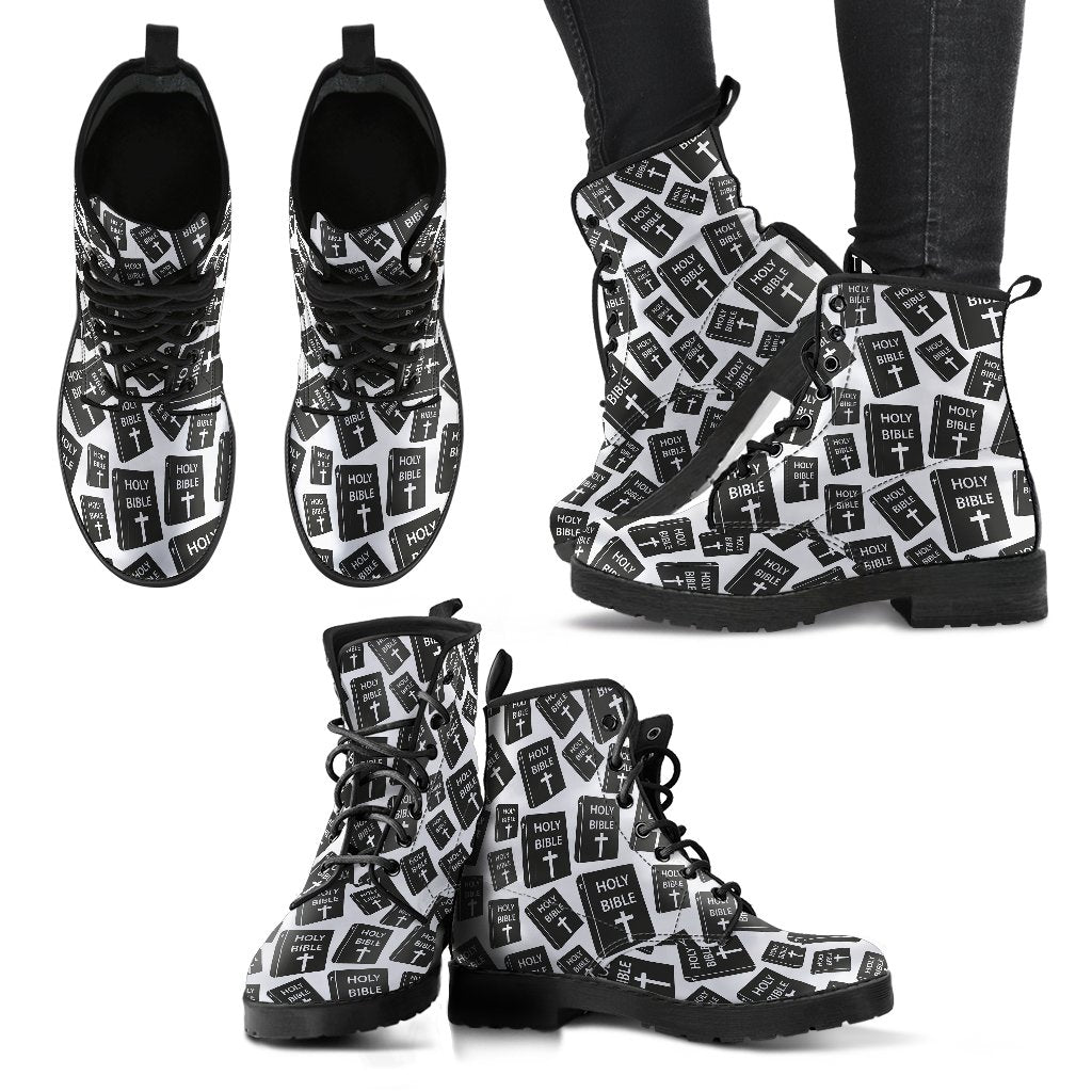 Christian Holy Bible Book Pattern Women Leather Boots-JTAMIGO.COM