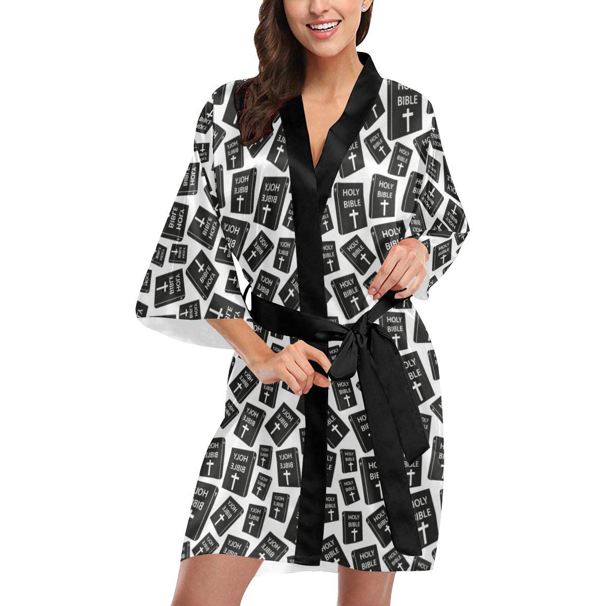 Christian Holy Bible Book Pattern Women Short Kimono Robe