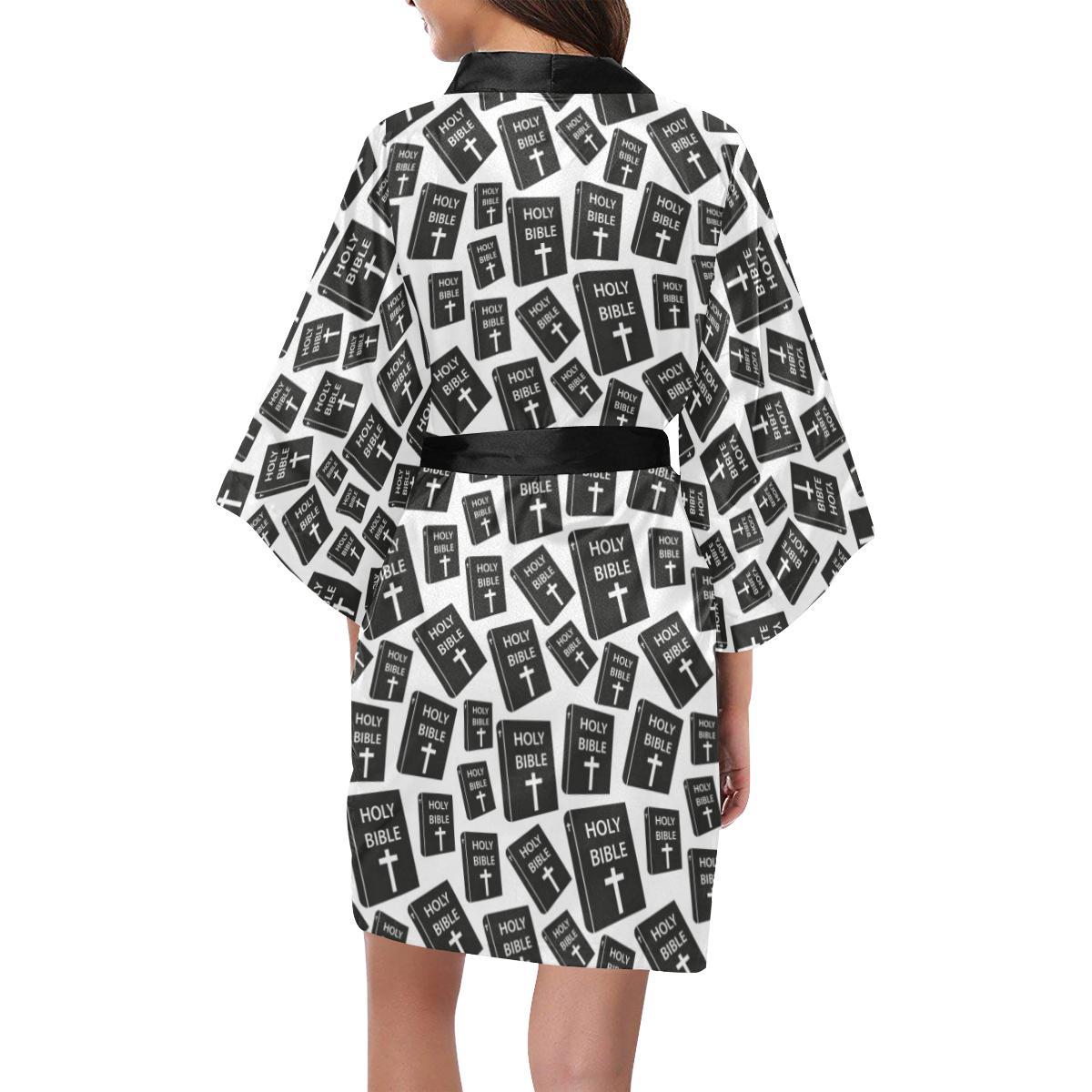 Christian Holy Bible Book Pattern Women Short Kimono Robe