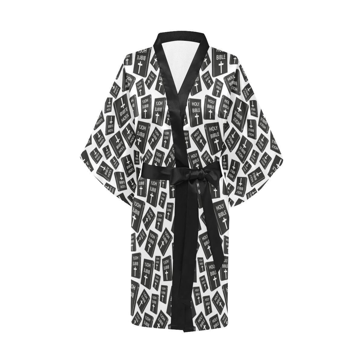 Christian Holy Bible Book Pattern Women Short Kimono Robe