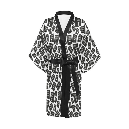 Christian Holy Bible Book Pattern Women Short Kimono Robe