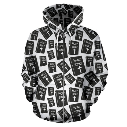 Christian Holy Bible Book Pattern Zip Up Hoodie