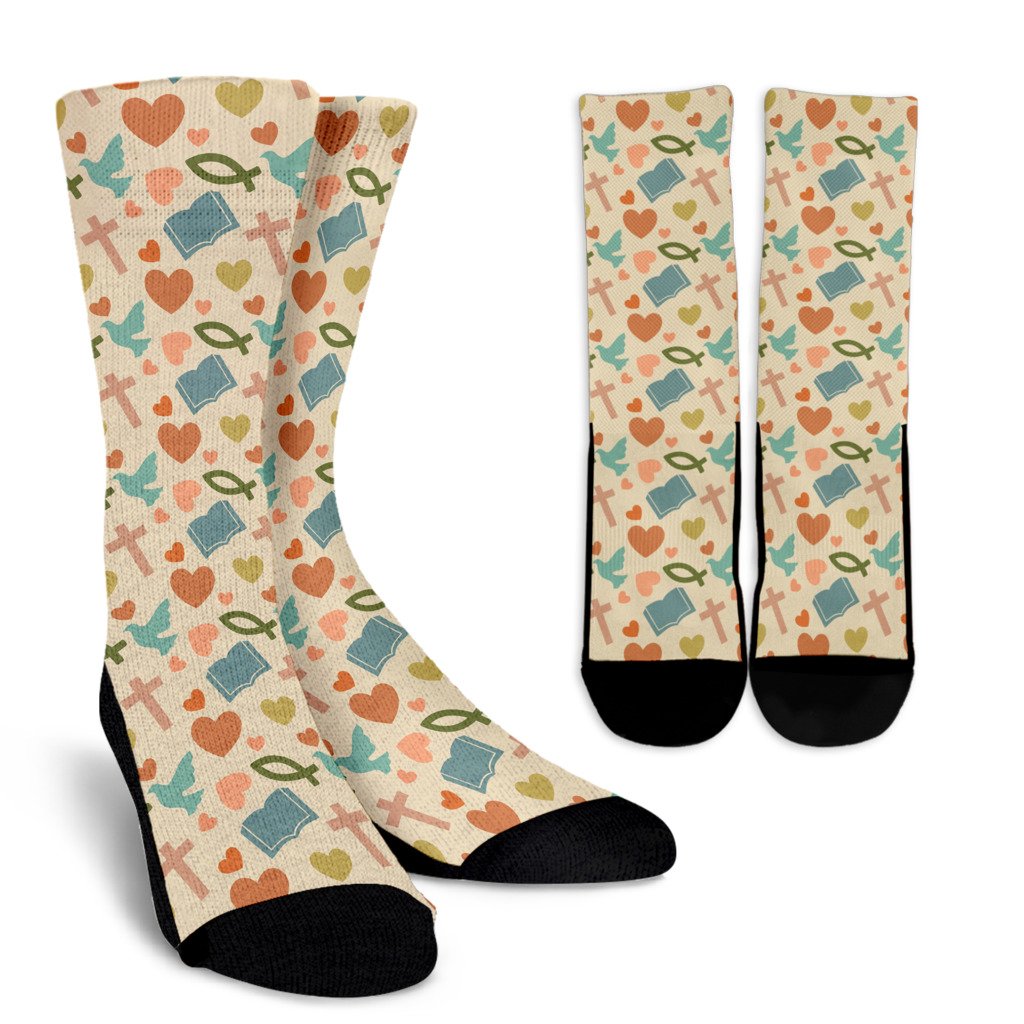 Christian Symbol Pattern Crew Socks
