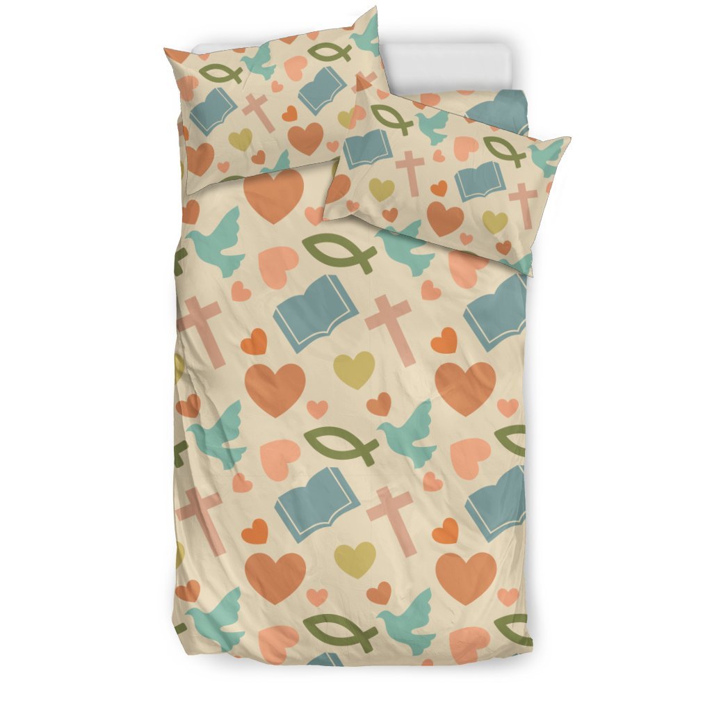 Christian Symbol Pattern Duvet Cover Bedding Set