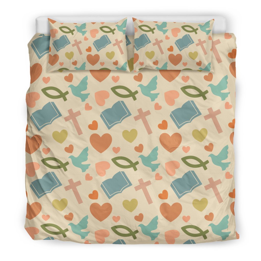 Christian Symbol Pattern Duvet Cover Bedding Set