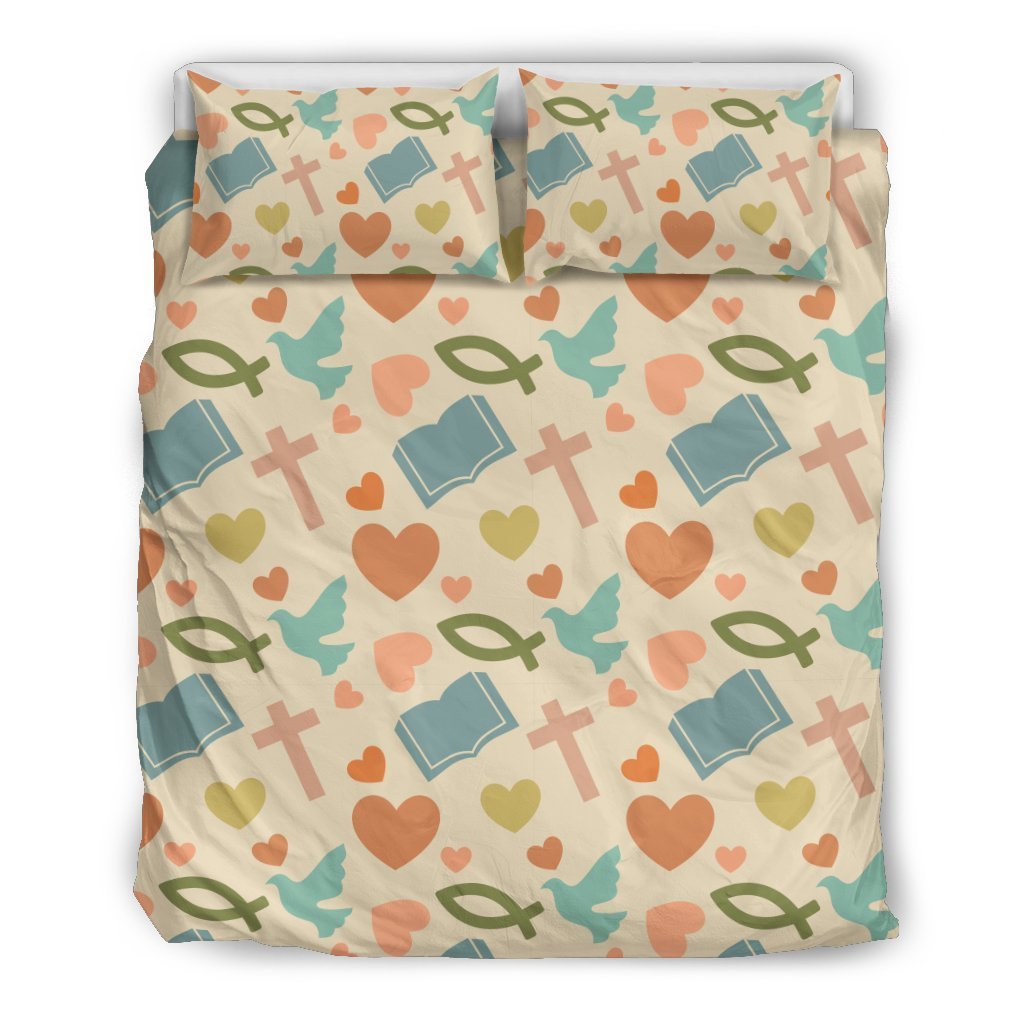 Christian Symbol Pattern Duvet Cover Bedding Set