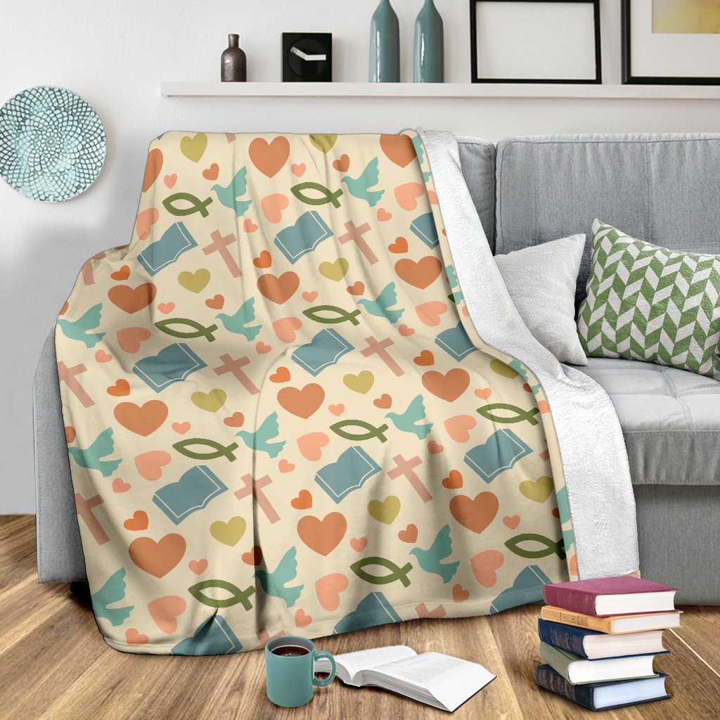 Christian Symbol Pattern Fleece Blanket