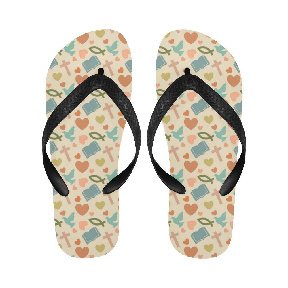 Christian Symbol Pattern Flip Flops-JTAMIGO.COM
