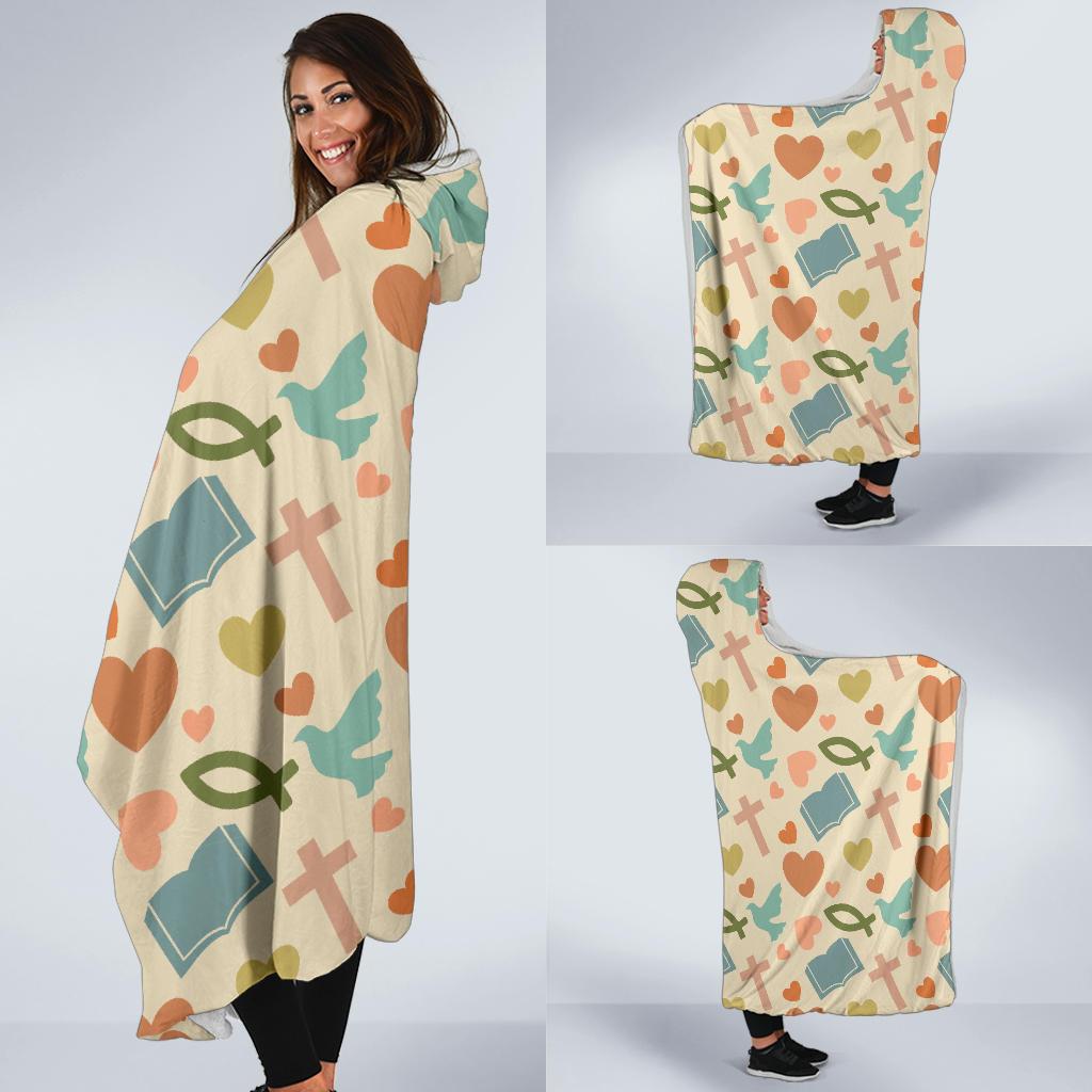 Christian Symbol Pattern Hooded Blanket-JTAMIGO.COM