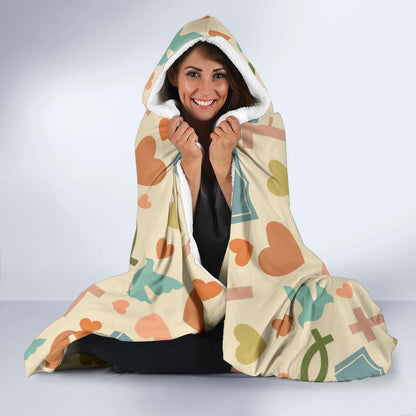 Christian Symbol Pattern Hooded Blanket-JTAMIGO.COM
