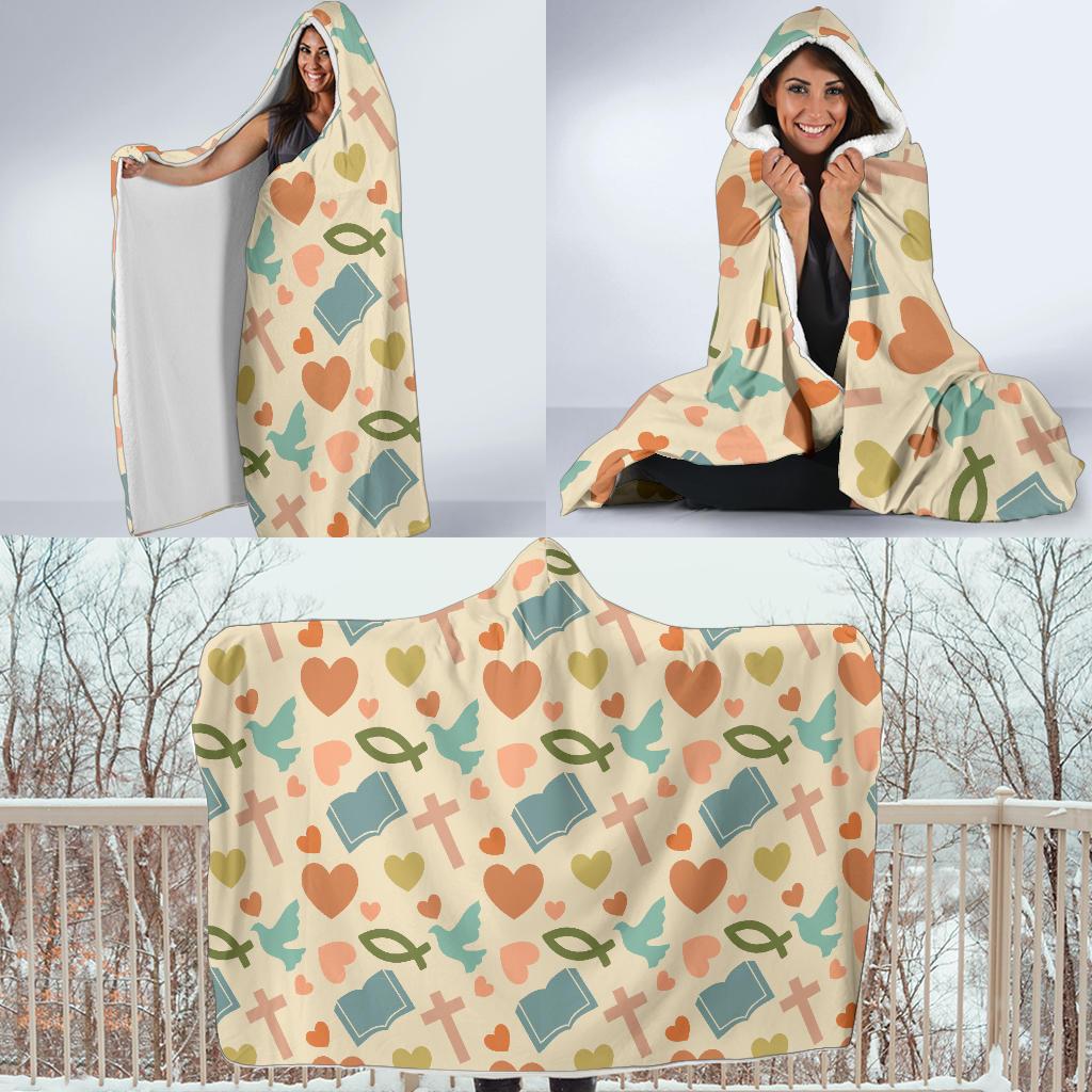 Christian Symbol Pattern Hooded Blanket-JTAMIGO.COM