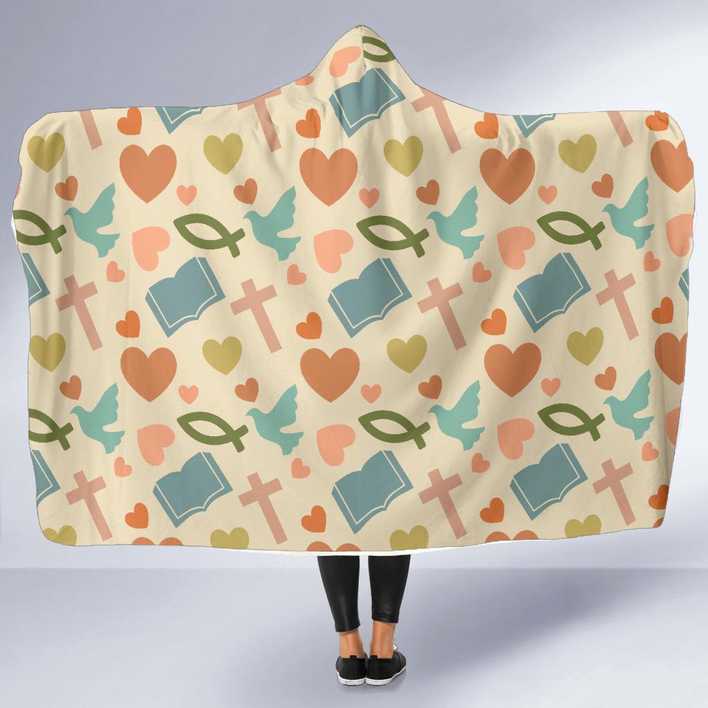 Christian Symbol Pattern Hooded Blanket-JTAMIGO.COM