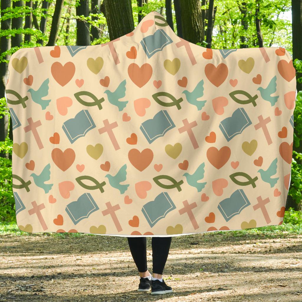 Christian Symbol Pattern Hooded Blanket-JTAMIGO.COM