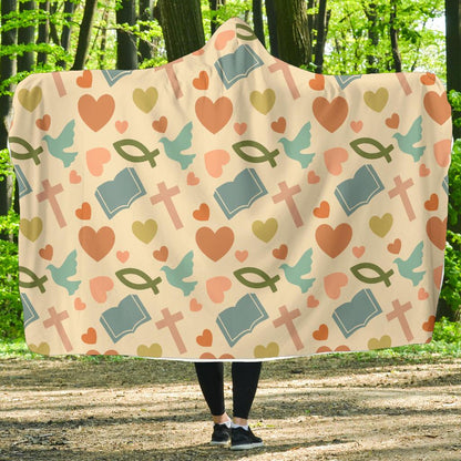 Christian Symbol Pattern Hooded Blanket-JTAMIGO.COM