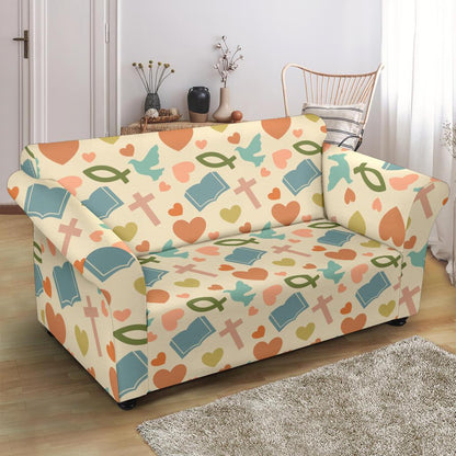 Christian Symbol Pattern Loveseat Slipcover-JTAMIGO.COM