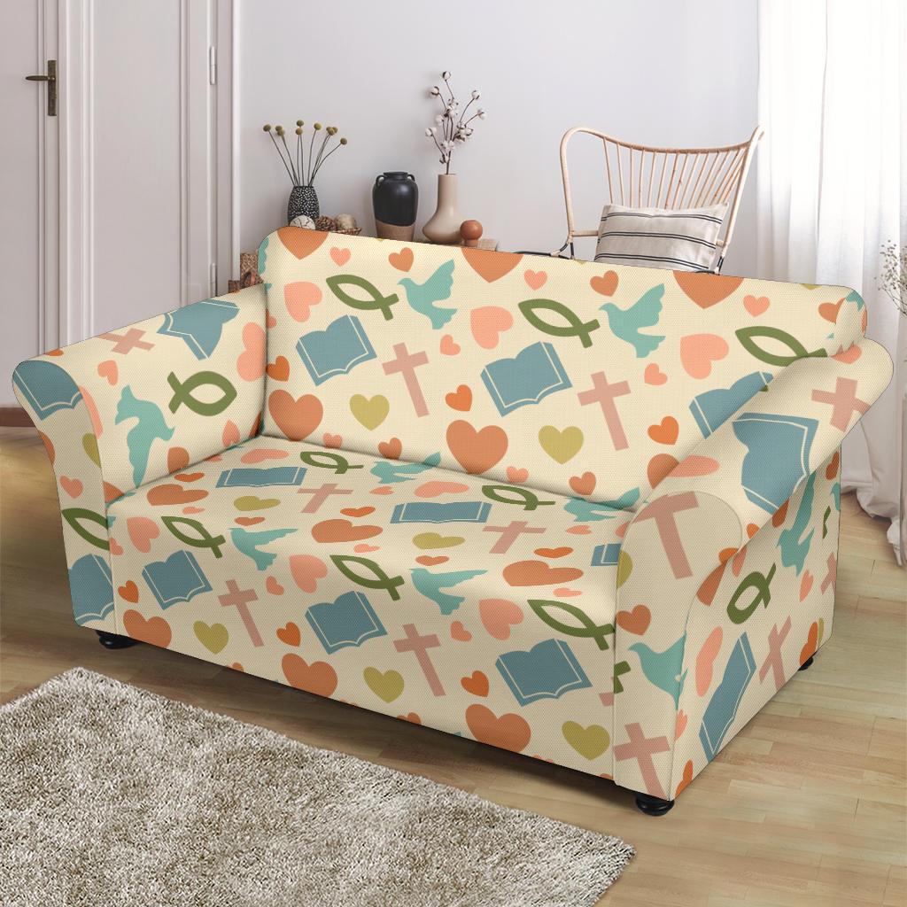 Christian Symbol Pattern Loveseat Slipcover-JTAMIGO.COM