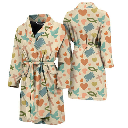 Christian Symbol Pattern Men Bath Robe-JTAMIGO.COM