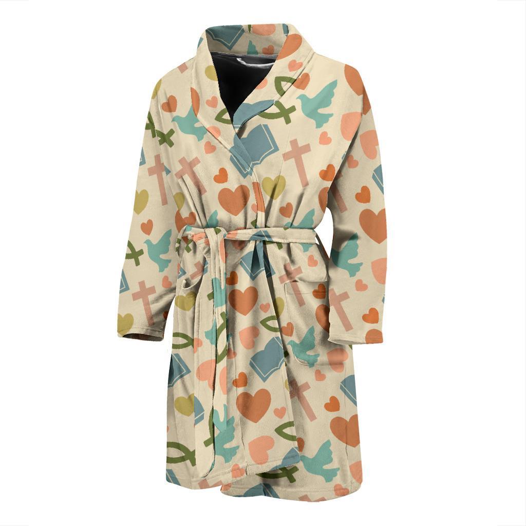 Christian Symbol Pattern Men Bath Robe-JTAMIGO.COM