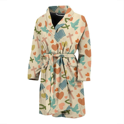 Christian Symbol Pattern Men Bath Robe-JTAMIGO.COM
