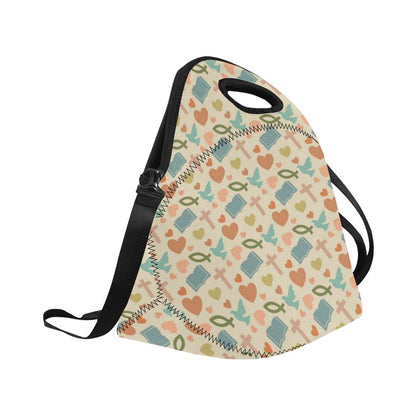 Christian Symbol Pattern Neoprene Lunch Bag (Model 1669)(Large)-JTAMIGO.COM