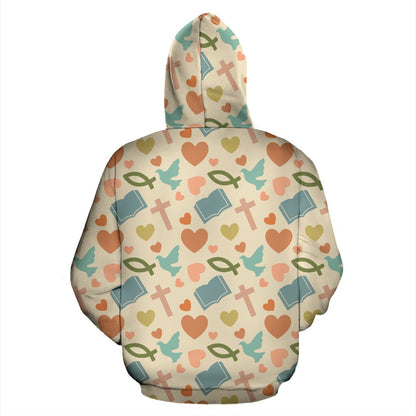 Christian Symbol Pattern Pullover Hoodie