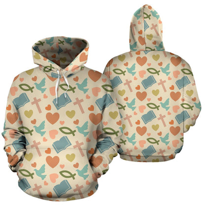 Christian Symbol Pattern Pullover Hoodie